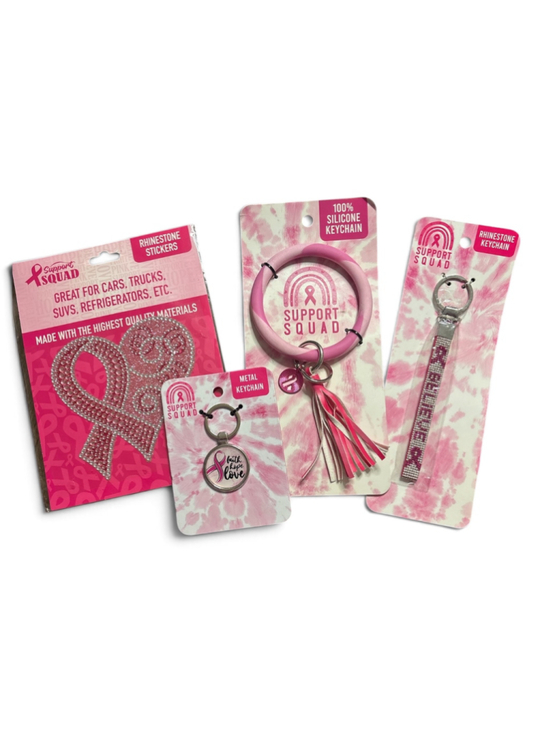 Support Squad Accessories - Breast Cancer AwarenessSupport Squad Pink Ribbon Keychain & Sticker Set